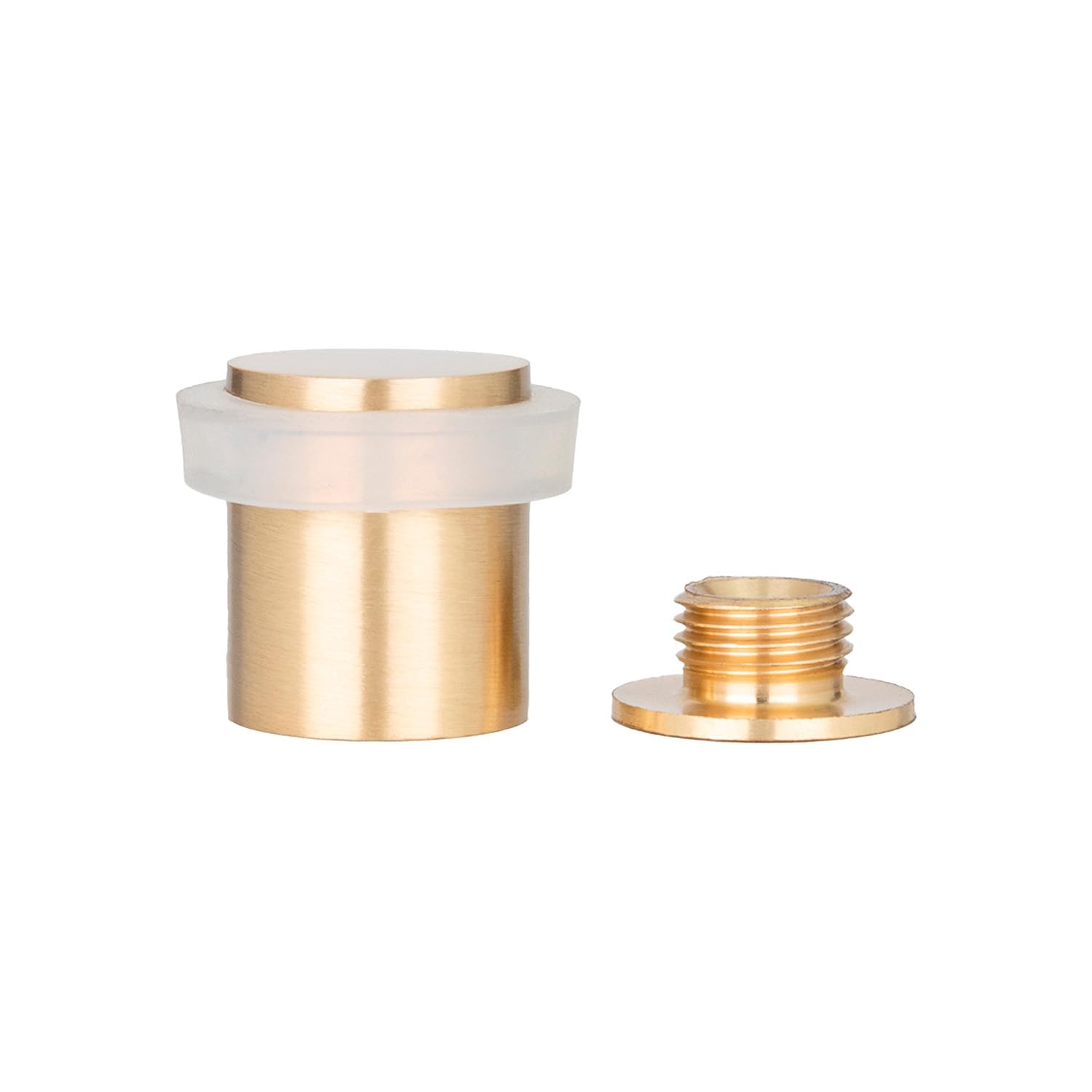 EVI Herrajes | Brass Door Stop | Ø20x25mm | Floor Mounted | Matte Finished Brass | White Silicone Protection | Includes Screw + Fastening Plug | Model I-180-BCB