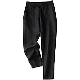 Gihuo Women's Tapered Linen Pants Casual Straight Leg Drawstring Elastic Waist Loose Comfy Joggers Trousers with Pockets