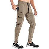 BROKIG Mens Cargo Workout Joggers Pants Tapered Gym Athletic Tactical Slim Sweatpants Men with Pockets