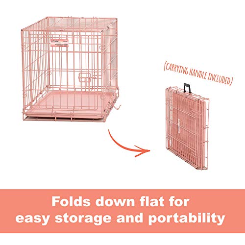 Pink Dog Crate, MidWest iCrate 24" Pink Folding Metal Dog Crate with Divider Panel, Floor