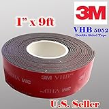 3m 1" (25mm) X 9 Ft VHB Double Sided Foam Adhesive Tape 5952 Grey Automotive Mounting Very High Bond Strong Industrial Grade