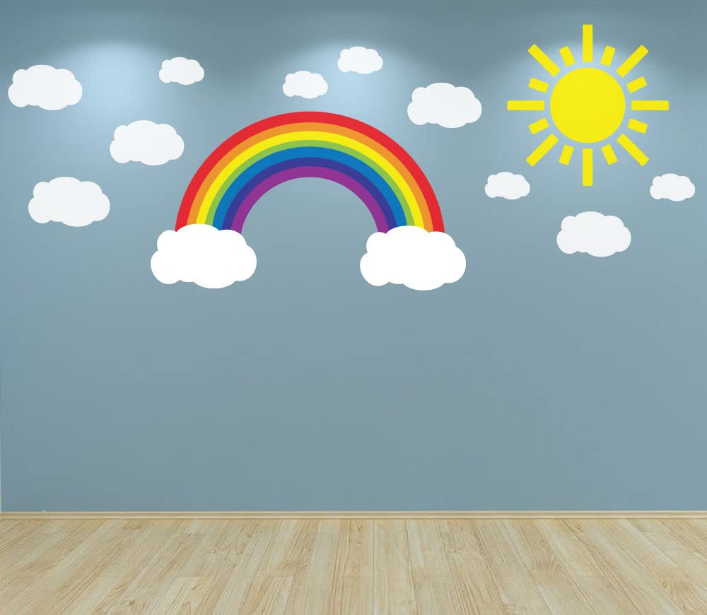 60 Second Makeover Limited Full Colour Rainbow Clouds and Sun Wall Sticker Decal Set Nursery Baby Room Playroom