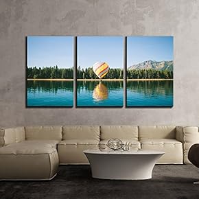Colorful Hot Air Balloon Flying Above The Lake x3 Panels
