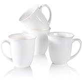 COSTMANCE Fine Bone China Coffee Mugs Set of 4, 13 Oz White Tea Cups with Outwardly Tilted Rim, Wide Mouth Lightweight Ceramic Coffee Mugs, DIY Gifts for Coffee & Tea Lovers