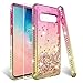 HATOSHI Samsung Galaxy S10 Plus Case (Not Fit S10/S10e) with Screen Protector for Girls Women, Glitter Quicksand Floating Sparkle Bling Diamond Cute Phone Case Cover for Galaxy S10+ (Pink/Gold)