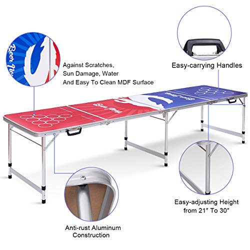 GYMAX Beer Pong Table, 8’ Folding Aluminum Game Party Table (Style B)