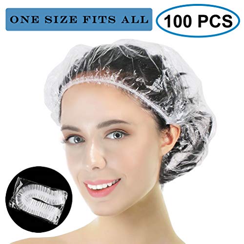 Disposable Shower Cap, 100pcs Individually Wrapped Larger and Thicker Waterproof Shower Caps, Plastic Bath Caps Hair Caps for Women, Spa, Home Use, Hotel and Hair Salon, Travel (Transparent-3)