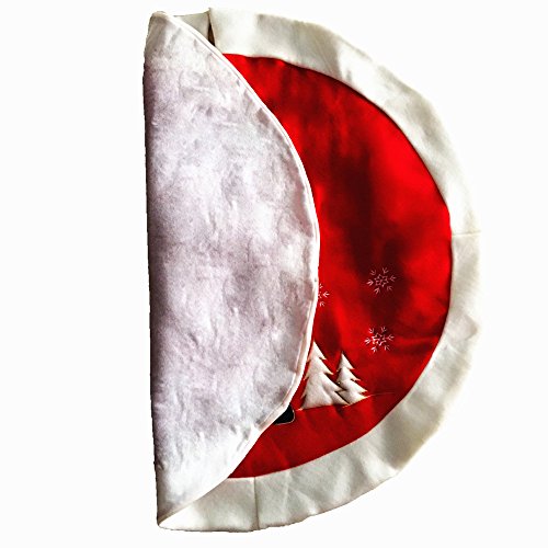 Christmas Tree Skirt Santas Xmas Tree Embroidery Tree Skirt Mat Diameter 80cm Round with Red Border for Christmas New Year Holiday Party (B) - Thumbnail 3