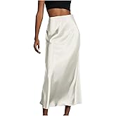 SOLY HUX Women's Elegant Satin Skirts High Waisted Flared Casual Work Office Fishtail Midi Skirt