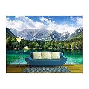 Beautiful Landscape with Turquoise Lake Forest and Mountains