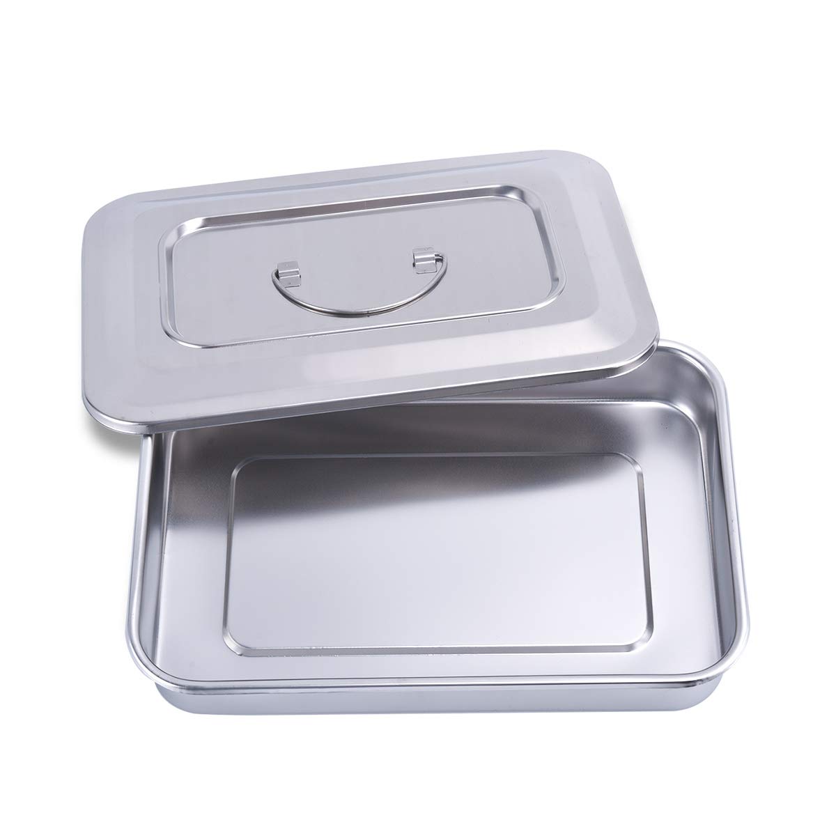Photo 1 of ANNWAH Medical Surgical Trays Stainless Steel Dental Instruments Tray Organizer Holder Sterilization Plate Trays boxs with Lid & Handle Grip 2 Sizes…