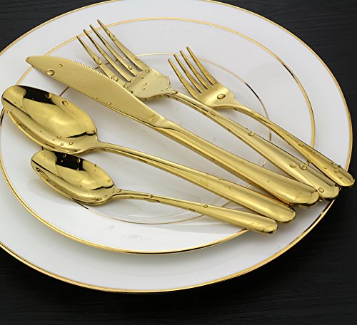 Flatware Silverware Set, Gold 20-Pieces Stainless Steel Cutlery Tableware Eating Utensil Set for Home Kitchen or Restaurant by DEALIGHT, Service for 4 - Thumbnail 3