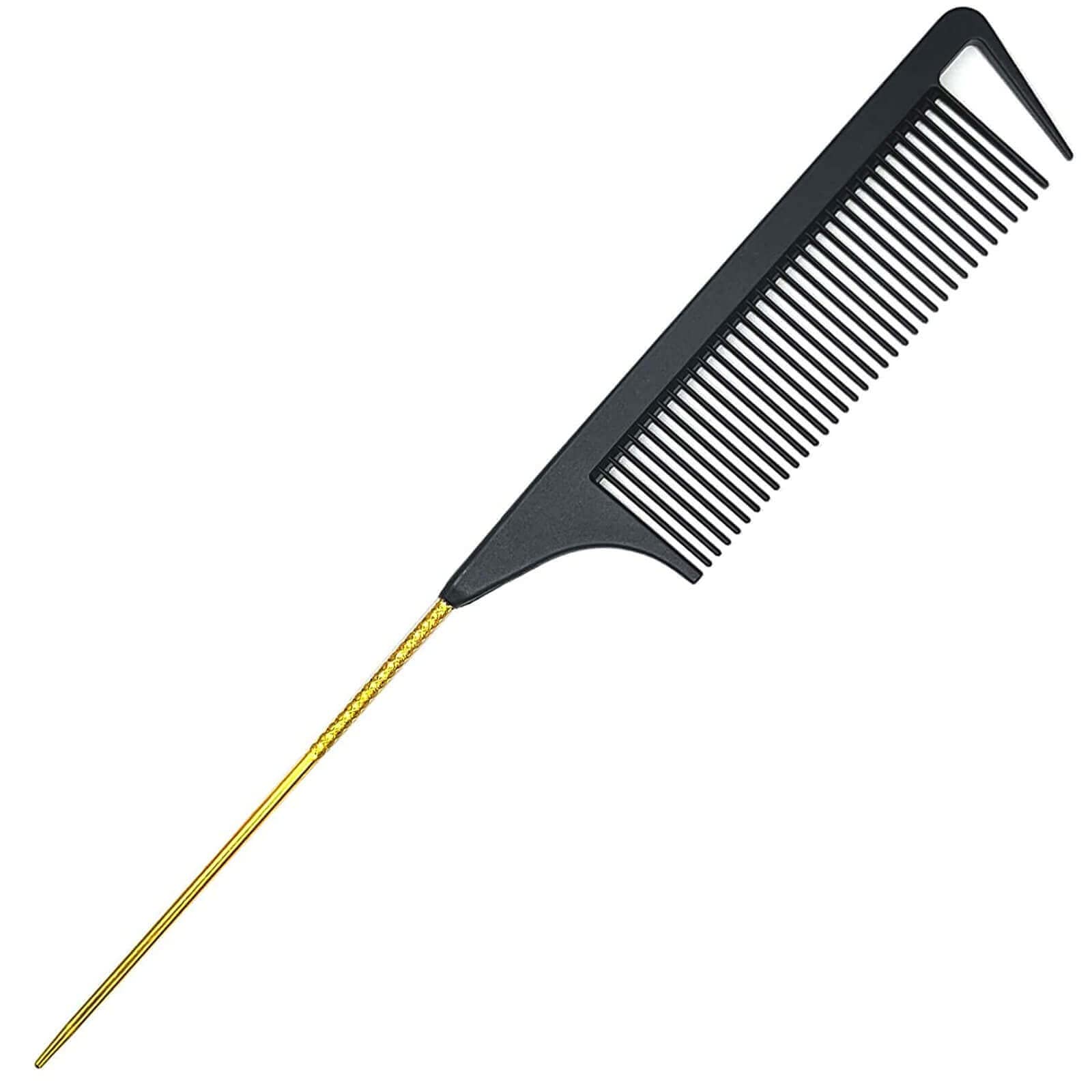 Yumflan Rat Tail Comb, Stainless Steel and Nylon, Fine Tooth Hair Comb for Sectioning, Parting and Styling, Gold