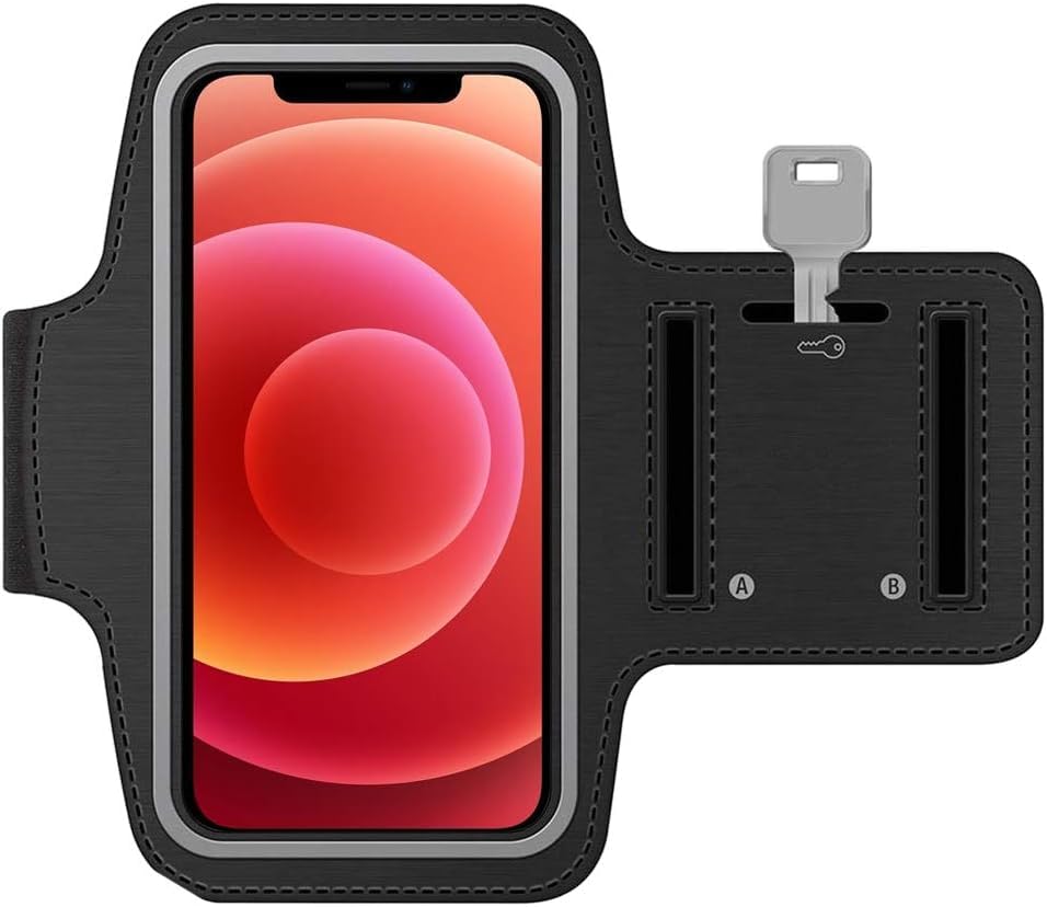 MMOBIEL Sports Armband Compatible with iPhone 16/16 Pro/15/15 Pro Max/14/14 Pro Max/13/13Pro/13 Pro Max/12/12Pro/12 Pro Max/11/11 Pro Max - 6.8" (Black) Soft Stretch Reflective Adjustable