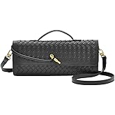 YXBQueen Woven Bag for Women Black Purse Shoulder Bag Vegan Leather Handbags Clutch Purses for Women
