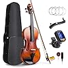 Vangoa 4/4 Violine Massivholz Geige Anfänger Akustische Violin Set für Erwachsene, Einsteiger und Kinder mit Violinenkoffer, Schulterstütze, Kolophonium, Saiten, Handbuch, Dämpfer, Noten-Aufkleber