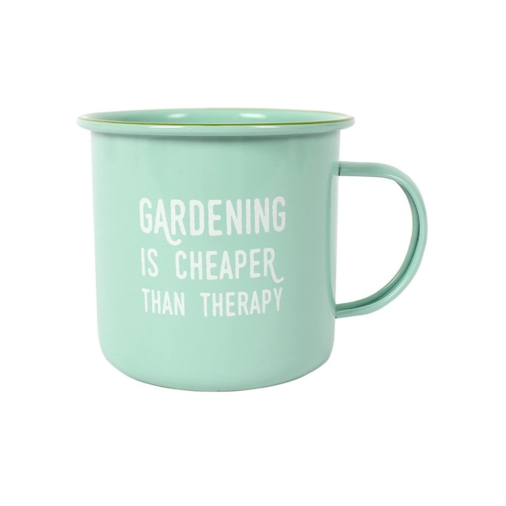 Stunning Mint Green Gardening Therapy Enamel Mug - 9cm x 13cm (1 Pc.) - Durable Material & Unique Design - Perfect for Any Event,