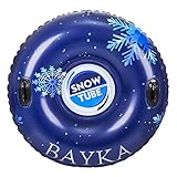 BAYKA Inflatable Snow Tube with Rapid Valves, Round Heavy Duty Air Snow Sleds for Kids and Adults, 47 Inch, Blue