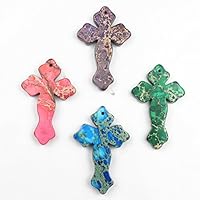 Baixiyan Gemstone Semi-precious Dyed Sea Sediment Jasper Cross Pendant, DIY Necklace Jewelry Accressory (Mix 4pcs)