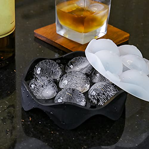 Silicone Sphere Ice Ball Maker, Ice Cube Tray-Easy Release & Flexible 7-Ice Ball Molds,design with Folding Funnel for Whiskey,Cocktails,Bourbon,Reusable and BPA free