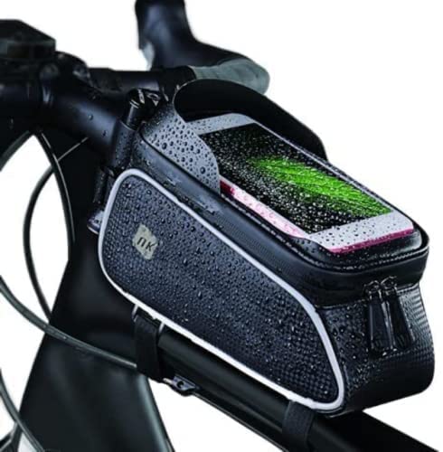 NK Bicycle Handlebar Bag – Bike Storage with Holder for Mobile/Smartphone, Waterproof, Touch Window Up to 7 Inches, Storage Pocket, Sunproof, Headphone Slot