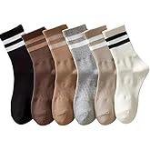Women's Athletic Crew Socks, Striped Pattern, 6 Pairs, Neutral Colors