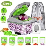 FITNATE 13PCS Vegetable Chopper Slicer Dicer, Vegetable Spiralizer Mandoline Slicer Vegetable Dicer Food Chopper Dicer Pro, Veggie Shredder Cutter, with Brush and Organizer Bag, Dishwasher Safe