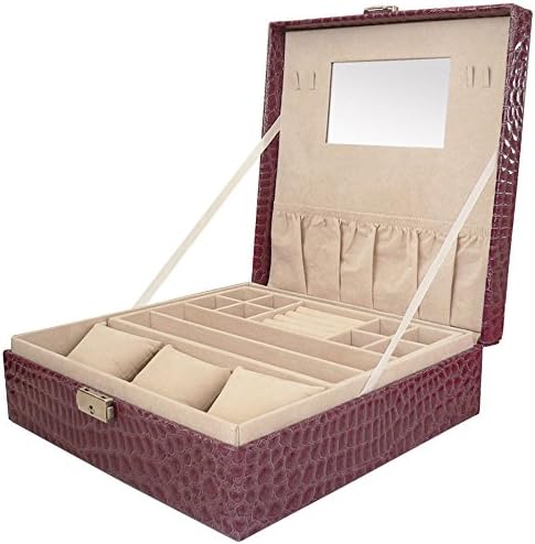TengtaidaX 3 Display Watch Jewelry Boxes leather Jewelry Accessoriesr Mens Watch Box Jewelry Display Drawer Lockable Watch Case Organizer Lock [3 watch] (Purple)