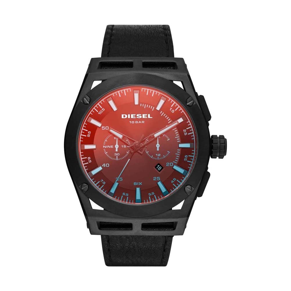 Diesel Watch for Men Timeframe, Chronograph Movement, 48 mm Black Stainless Steel Case with a Leather Strap, DZ4544