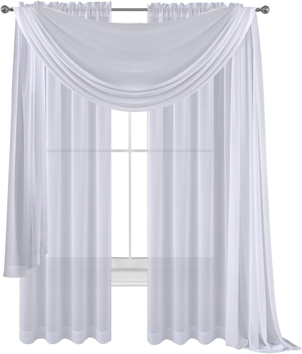 Amazon Com 3 Piece White Sheer Voile Curtain Panel Set 2 White