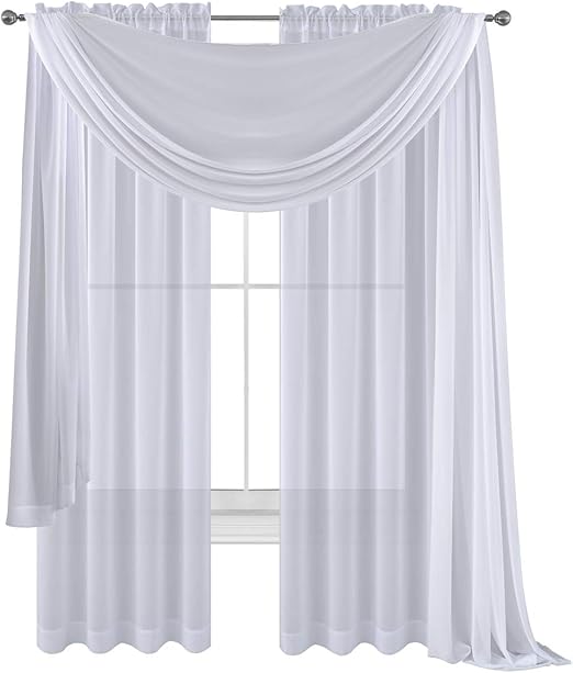Amazon Com 3 Piece White Sheer Voile Curtain Panel Set 2 White