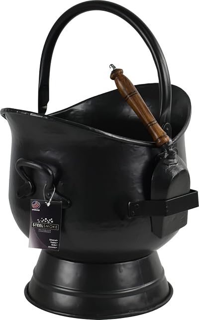 Sterling Ventures Steel Sallet Coal Bucket Scuttle with Cast Iron Shovel Black