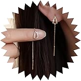 Yheakne Boho Crystal Bar Teardrop Threader Earrings Gold Bar Chain Teardrop Earrings Cz Rhinestone Waterdrop Stud Earrings Long Tassel Chain Drop Earrings Jewelry for Women