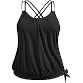 Holipick Plus Size Tankini Tops for Women Blouson Tummy Control Swim top Loose Fit Bathing Suit Top No Bottom