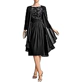 Tea Length Mother of The Bride Dresses with Jacket Long Sleeves Chiffon Formal Evening Gown for Women