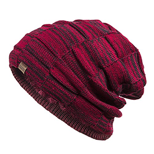 REDESS Slouchy Long Oversized Beanie Hat for Women and Men, Variy Styles and Colors Fleece Lined Winter Warm Knit Cap by (Variegated Mix Black and Red Wine)
