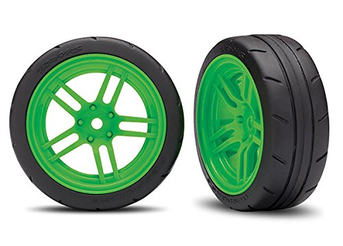 Traxxas 8373G Assembled Green Split-Spoke Wheels with 1.9