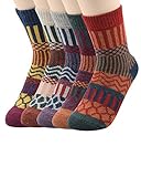 Zando Womens Super Thick Merino Ragg Knit Warm Wool Crew Mid-Calf Winter Socks J Stripe-5 Pack 6-11(US)