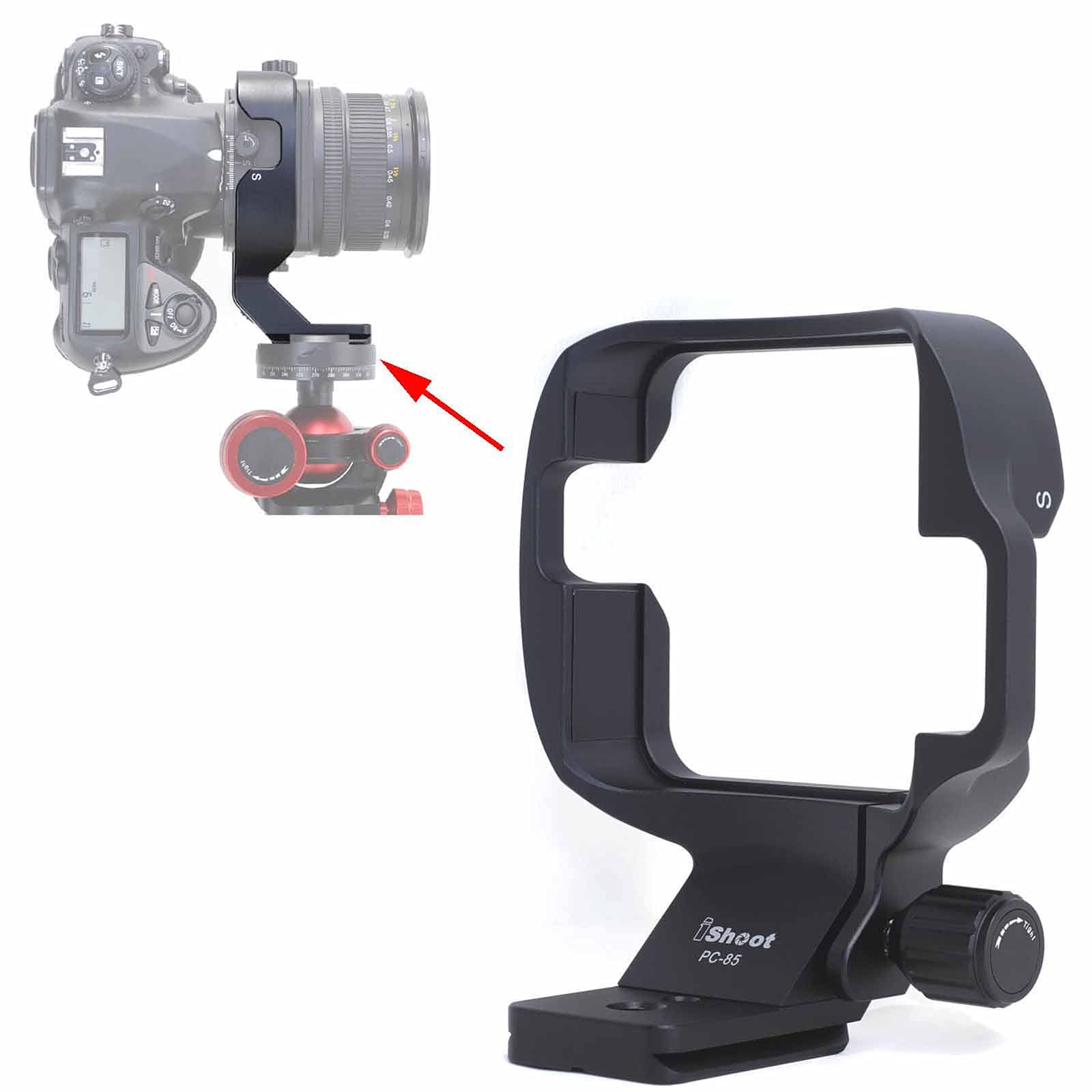 iShoot Tripod Mount Ring, Lens Collar Support Bracket for Nikon PC Micro-NIKKOR 85mm f/2.8D Tilt-Shift lens, Built-in Arca-Swiss Type 46mm Quick Release Plate for Arca Fit Tripod Ball Head