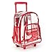 K-Cliffs Rolling Clear Backpack Heavy Duty Bookbag Quality See Through Workbag Travel Daypack Transparent School Book Bags w/Wheels Red