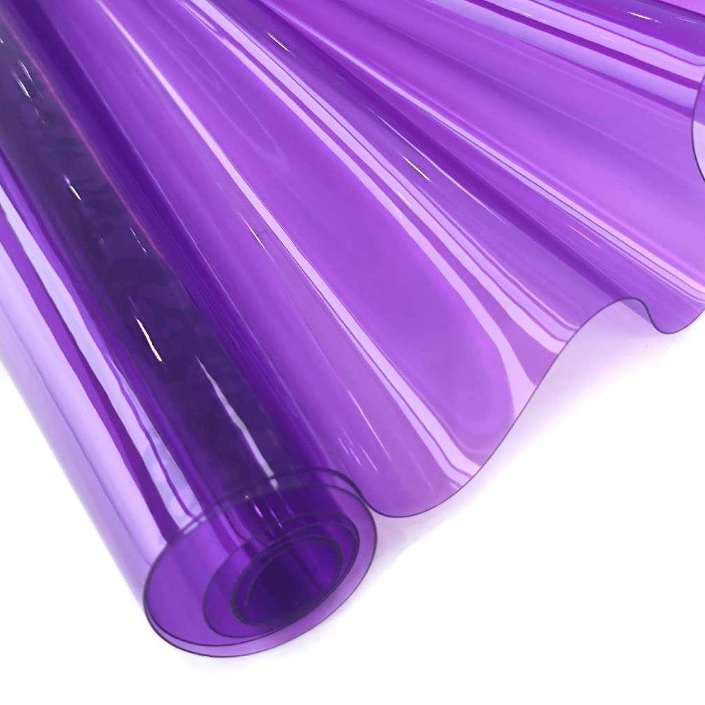 30x135cm Transparent PVC Vinyl, 0.4mm Neon Solid Color Waterproof Fabric Super Clear Mirrored Foil Roll for Making Handags Bows DIY Decor, Purple — image 1