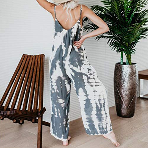 Corriee Jumpsuit for Women Casual Loose Print Wide Leg Long Pants Rompers Playsuit Lady Summer Outfit Gray