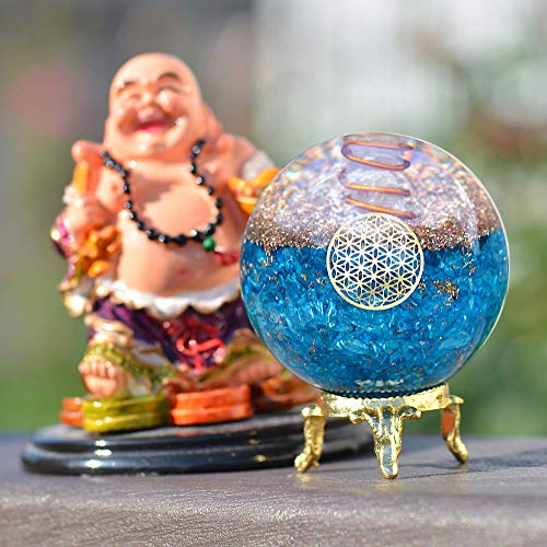 Orgonite Crystal Blue Aquamarine Crystal Ball with Stand for Positive Energy, E-emission Protection and Chakra Balancing… - Image 7