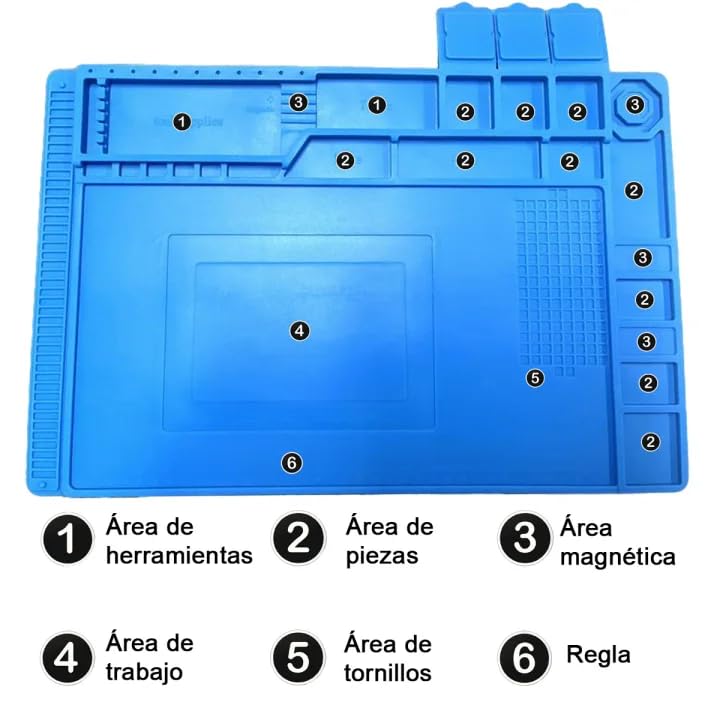 Tapete Antiestático Grande, Estera de Trabajo Silicona Magnético Antiestatica 45*30cm, Alfombrilla de Aislamiento Resistente al Calor, Esterilla de Soldadura para Soldar Reparar Reparación Electrónica