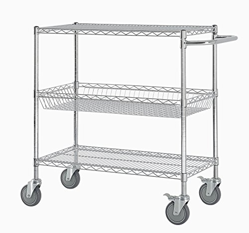 UPC 895422001922, Excel ESC-361840C NSF Certified Heavy Duty Commercial Grade Wire Shelving Cart, 36 x 18 x 40-Inch, Chrome