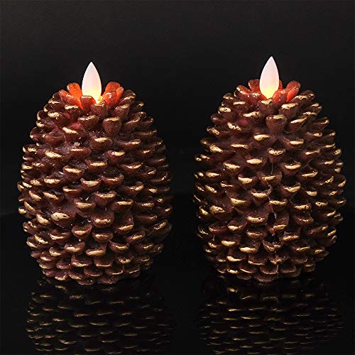 Wondise Flameless Candles with Timer, Battery Operated Flickering Wick Real Wax Pine Cone