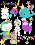 Sketchbook: A Kawaii Black Cute Wannabe Unicorn Rainbow Japanese Theme Large 8.5