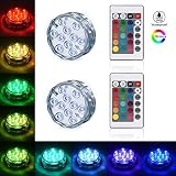 Submersible LED Lights LEDGLE LED Waterproof Multi Color Light RGB Changing Decorated Lighting Battery Operated Lamps with Remote Control for Aquarium Hot Tub Vase Base Party Floating on Water(2 Pack)