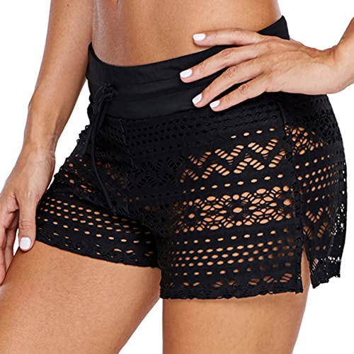 Ulicox Women's Swimming Trunks Beach Shorts Water Sports Quick Drying Summer Hollow Lace Swimming Trunks S-XXXL