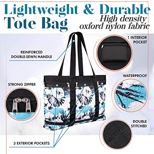 Extra Large Utility Tote Beach Bag With Hard Bottom And Top Zipper